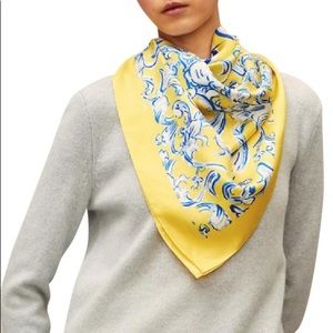 Tory Burch Blue/Yellow Swirl Oversized Silk Square Scarf/Wrap